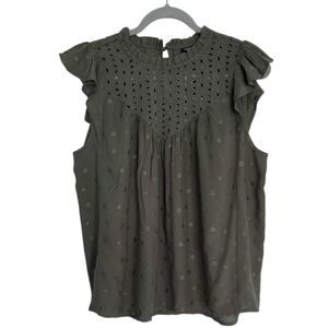 Olive Green Torrid Women's Eyelet Ruffle Sleeve Top